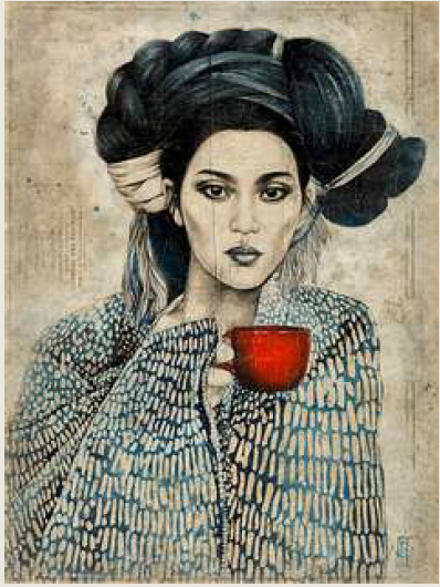 dame met de rode beker